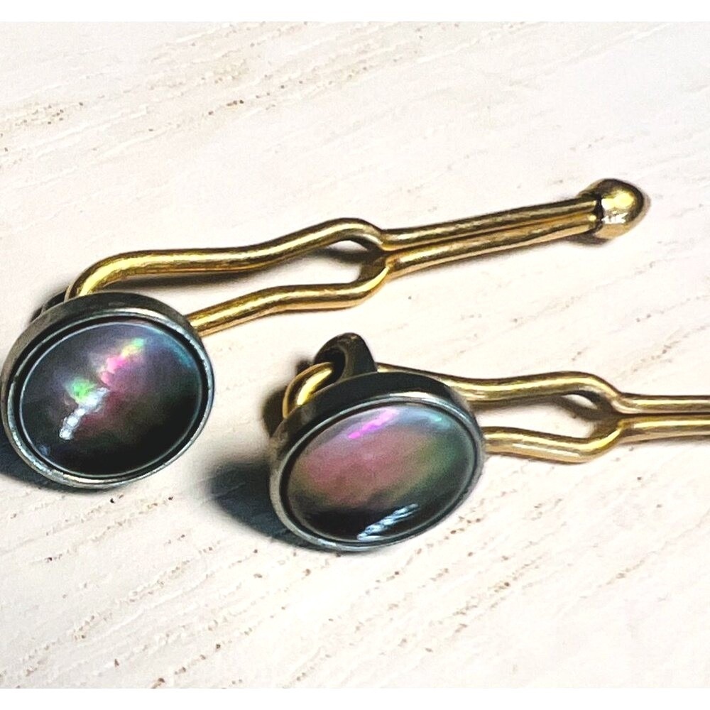 Vintage Krementz Abalone Gold Overlay Tuxedo Stud Collar Pins Unisex‎